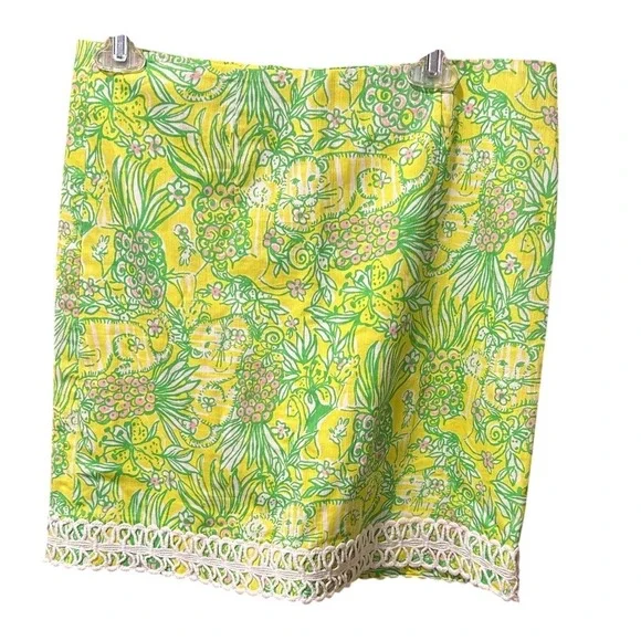 Lilly Pulitzer Yellow Green Pineapple Jungle Cat Mini Skirt Size 8 - Picture 1 of 4